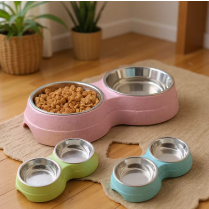1 tazón doble de acero inoxidable para perros y gatos, base antideslizante, perfecto para alimentos y agua, fácil de limpiar