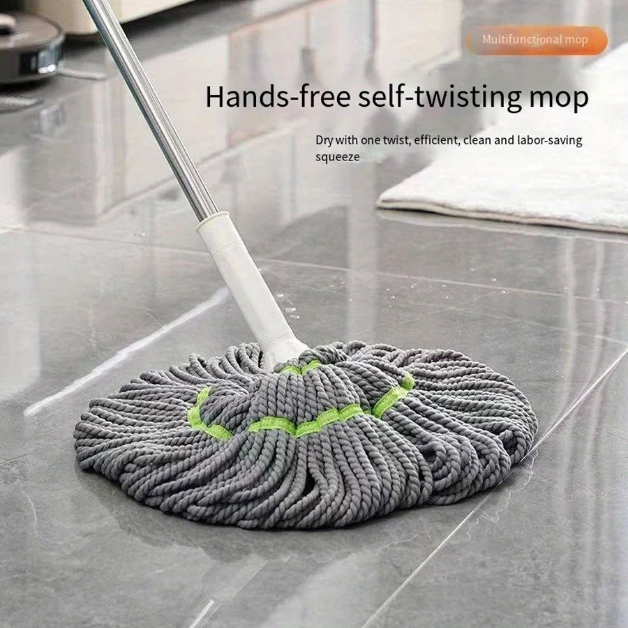 1 unidad [Trapeador fácil de usar sin manos con escurrido automático] Trapeador de hilo con escurrido automático sin manos para una limpieza fácil