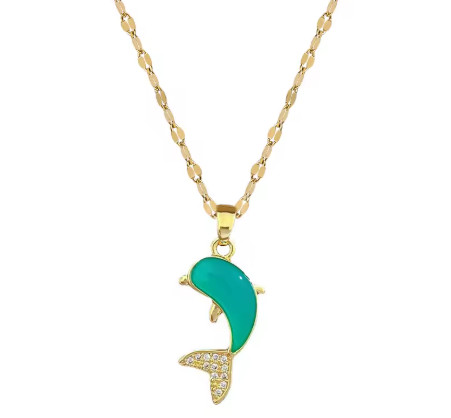 [Acero de titanio] Collar de delfines de circonia moderno y versátil, cadena de clavícula para mujer, joyería de acero de titanio