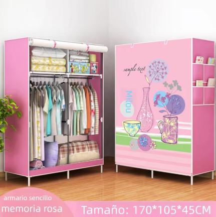 Armario Plegable Antipolvo/Humedad, Tela No Tejida Portátil Para uso doméstico o estudio, Co lor Rosa, Ensamblaje Sencillo