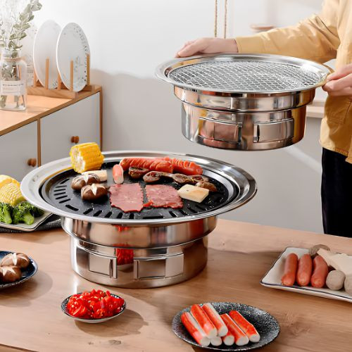 Asador de Carbón Portátil de Acero Inoxidable