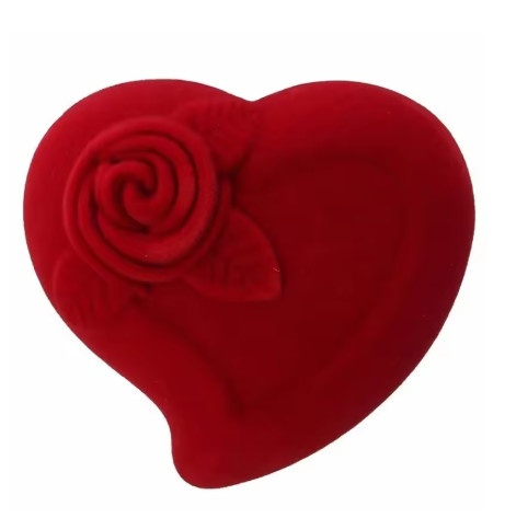 Caja de anillo de terciopelo con forma de corazón, expositor de joyería, cajas de joyería de compromiso y boda, soporte de regalo con diseño de flor rosa para pareja