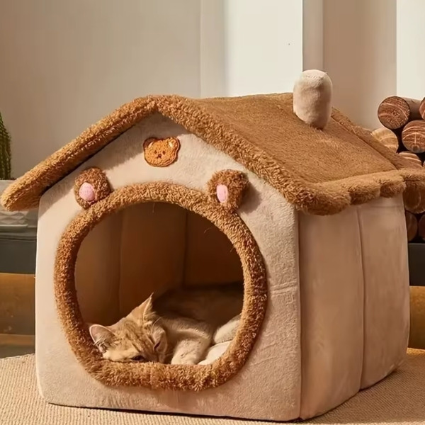 Casa plegable para mascotas, casa lavable extraíble para gatos,