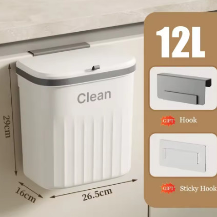 Cubo de basura de cocina de 12L, cubo de basura colgante montado en la pared con tapa, cubo de basura para gabinete debajo del fregadero, cubo de basura para Compost
