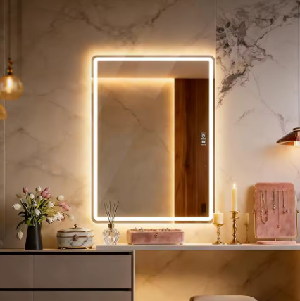 Espejo de Baño LED Cuadrado de 40x60 cm con Desempañado Táctil y 3 Colores Regulables