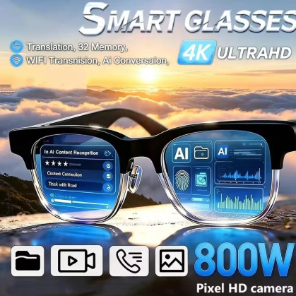 Gafas Inteligentes con IA, 4K, Control Remoto, Cámara Táctil, Grabación, Traductor, Asistente de Voz, Bluetooth Inalámbrico