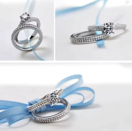 1 par de anillos de boda de Plata de Ley 925 Halo Vintage para mujer, joyería de regalo de aniversario, venta al por mayor