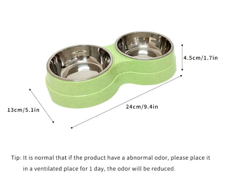 1 tazón doble de acero inoxidable para perros y gatos, base antideslizante, perfecto para alimentos y agua, fácil de limpiar