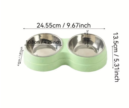 1 tazón doble de acero inoxidable para perros y gatos, base antideslizante, perfecto para alimentos y agua, fácil de limpiar