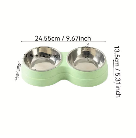 1 tazón doble de acero inoxidable para perros y gatos, base antideslizante, perfecto para alimentos y agua, fácil de limpiar