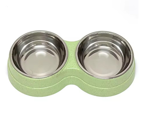 1 tazón doble de acero inoxidable para perros y gatos, base antideslizante, perfecto para alimentos y agua, fácil de limpiar