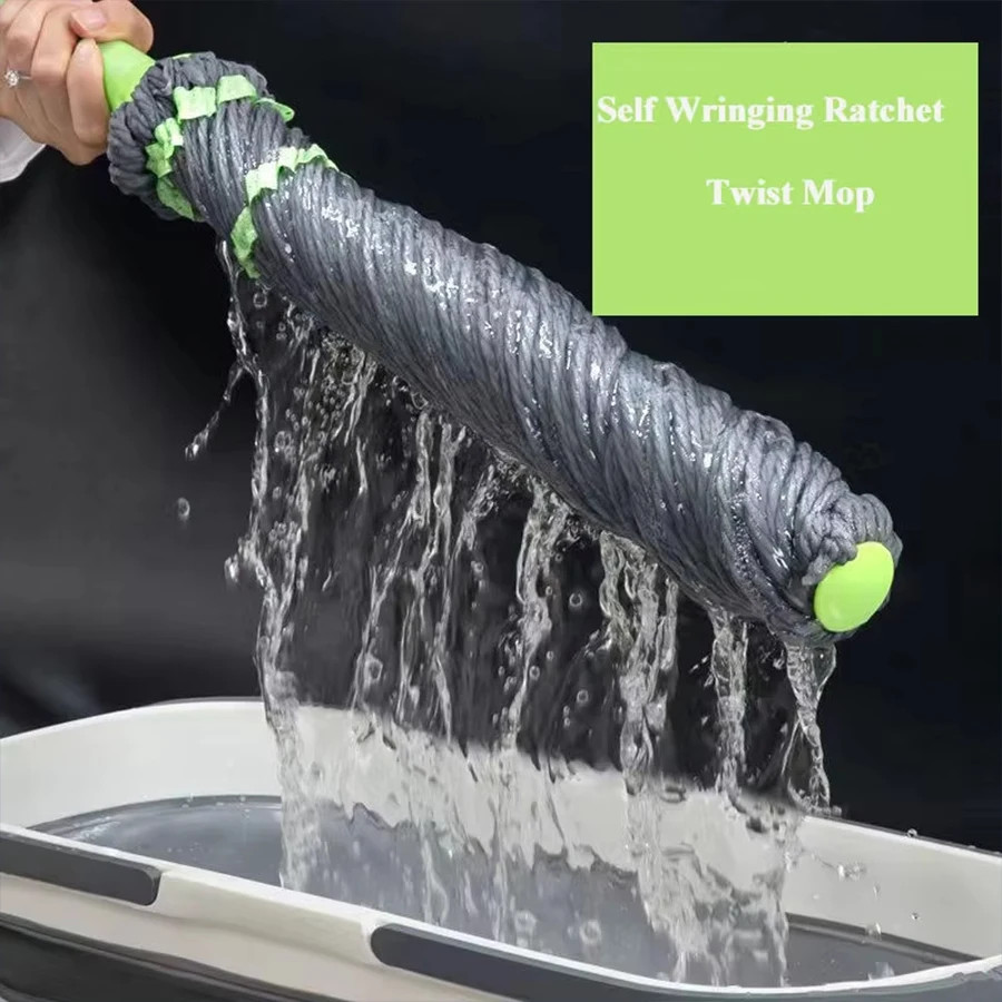 1 unidad [Trapeador fácil de usar sin manos con escurrido automático] Trapeador de hilo con escurrido automático sin manos para una limpieza fácil