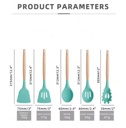 12 utensilios de cocina con cubos cubos de almacenamiento de mango de madera herramientas de cocina antideslizantes cucharas de silicona