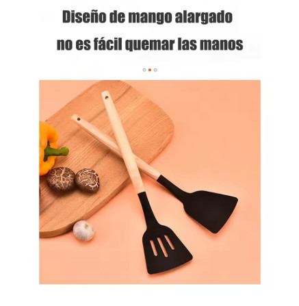 12 utensilios de cocina con cubos cubos de almacenamiento de mango de madera herramientas de cocina antideslizantes cucharas de silicona