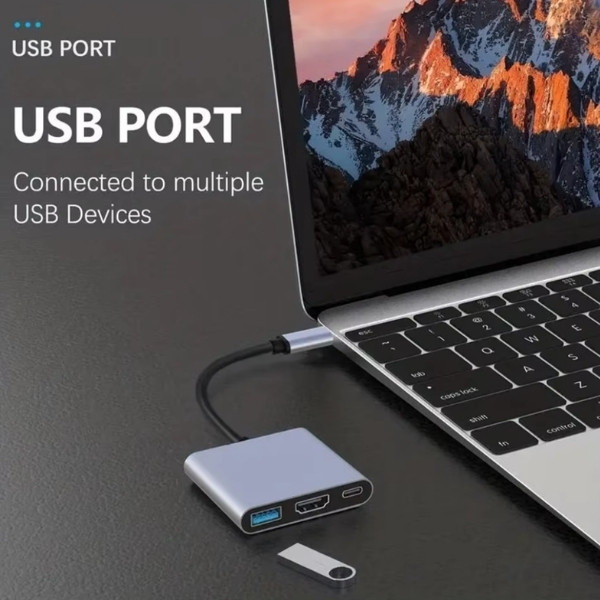 Adaptador de concentrador USB C con entrega de energía de 60 W, salida HDMI 4K,