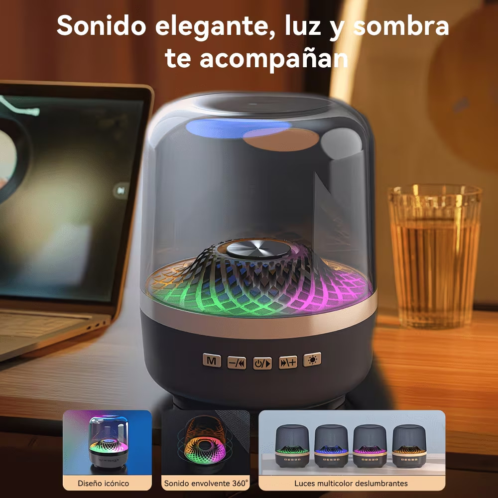 Altavoces Bluetooth con Sonido Potente - Efectos LED Multicolor de Respiración, Sonido Envuelto 360°, Graves 9D Profundos y Vibrantes