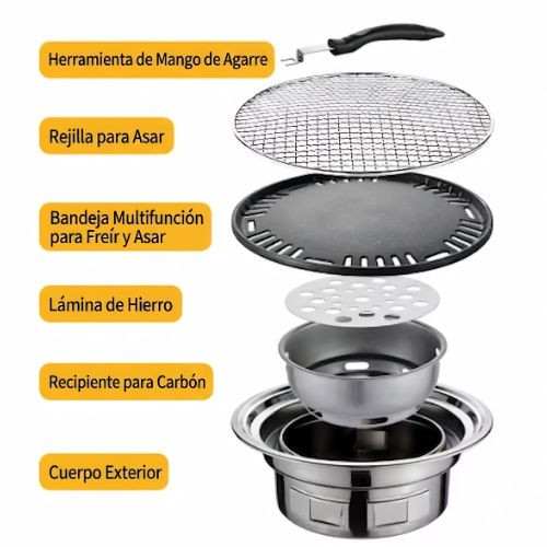 Asador de Carbón Portátil de Acero Inoxidable
