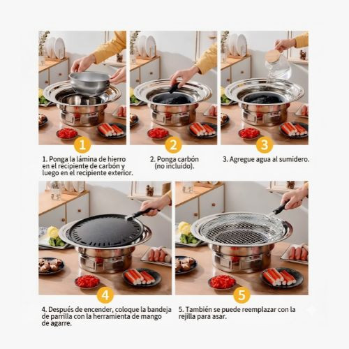 Asador de Carbón Portátil de Acero Inoxidable