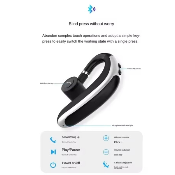 Auriculares inalámbricos Bluetooth K20, auriculares intrauditivos de un solo oído izquierdo y derecho montados en la oreja para teléfonos