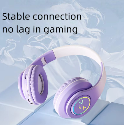 Auriculares inalámbricos con Bluetooth para ordenador, audífonos originales RGB con cara sonriente brillante, reducción de ruido, para videojuegos, deporte de graves para niña