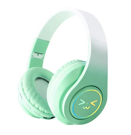 Auriculares inalámbricos con Bluetooth para ordenador, audífonos originales RGB con cara sonriente brillante, reducción de ruido, para videojuegos, deporte de graves para niña