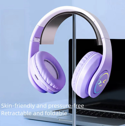 Auriculares inalámbricos con Bluetooth para ordenador, audífonos originales RGB con cara sonriente brillante, reducción de ruido, para videojuegos, deporte de graves para niña