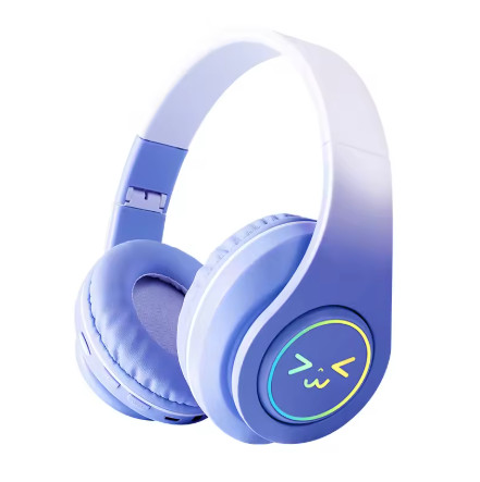 Auriculares inalámbricos con Bluetooth para ordenador, audífonos originales RGB con cara sonriente brillante, reducción de ruido, para videojuegos, deporte de graves para niña