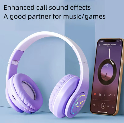 Auriculares inalámbricos con Bluetooth para ordenador, audífonos originales RGB con cara sonriente brillante, reducción de ruido, para videojuegos, deporte de graves para niña