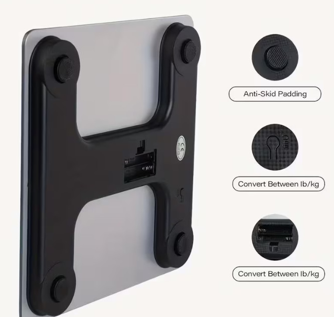 Báscula de baño de alta precisión, báscula electrónica, precisa, con pantalla LED y lectura de temperatura (alternable entre kg y libras), plataforma extra ancha, hecha de material
