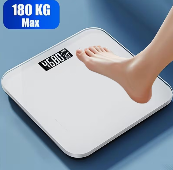 Báscula de baño de alta precisión, báscula electrónica, precisa, con pantalla LED y lectura de temperatura (alternable entre kg y libras), plataforma extra ancha, hecha de material