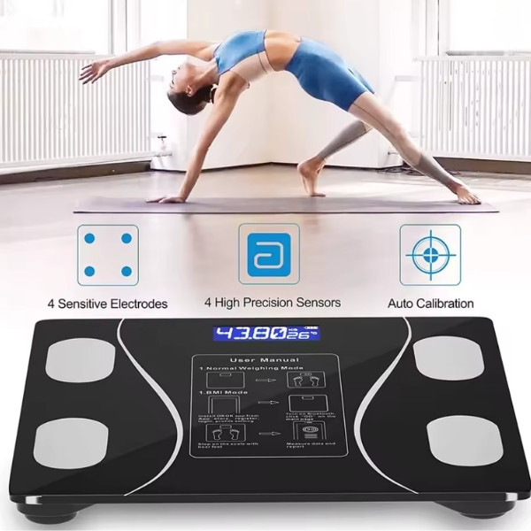 Báscula inteligente de grasa corporal con Pantalla LED - báscula de baño digital con bluetooth, medición precisa de la composición corporal, masa muscular, IMC y análisis de agua c