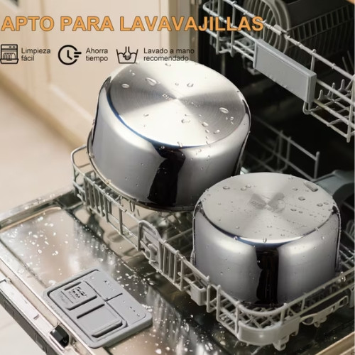 Batería De Cocina 17 pz Mango Desmontable de acero inoxidable