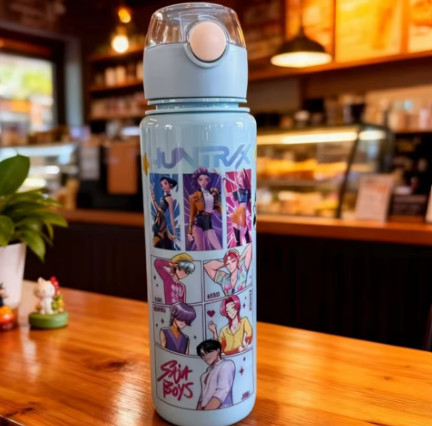 Botella de agua con figura de dibujos animados, taza portátil con pajita para exteriores para niños, deportes de verano para niñas, a prueba de fugas, linda
