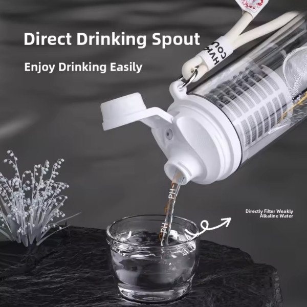 Botella de Agua Funcional Ligeramente Alcalina, Vaso Deportivo Portátil con Pajita, Vaso de Agua Mineral Natural ALPS, Sellado y a Prueba de Fugas