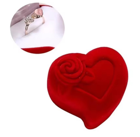 Caja de anillo de terciopelo con forma de corazón, expositor de joyería, cajas de joyería de compromiso y boda, soporte de regalo con diseño de flor rosa para pareja
