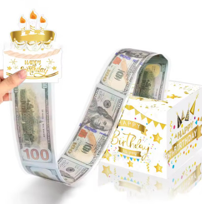 Caja de regalo en efectivo de cumpleaños con tarjeta de pastel, caja de dinero de bombeo divertida, regalos creativos de cumpleaños para hombres y mujeres, 1 Uds.