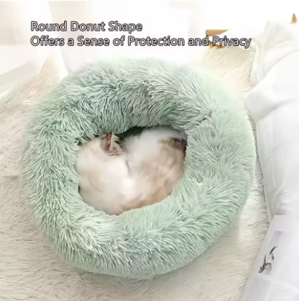 Cama suave para Gato, almohadilla de felpa cálida de piel sintética para perro, cama tranquila, cama redonda de Donut, cómoda para dormir, lavable para perros y gatos pequeños