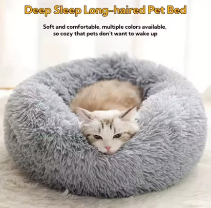 Cama suave para Gato, almohadilla de felpa cálida de piel sintética para perro, cama tranquila, cama redonda de Donut, cómoda para dormir, lavable para perros y gatos pequeños
