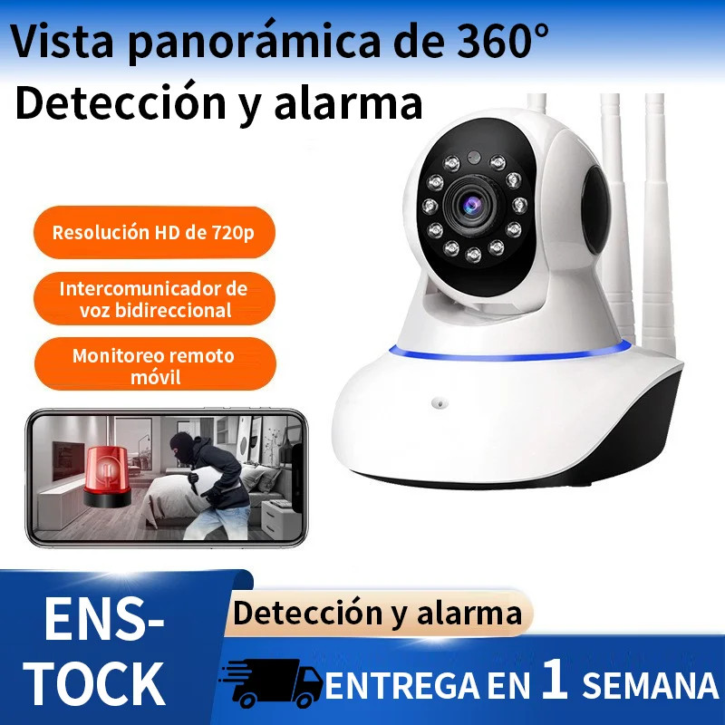 Cámara de seguridad inalámbrica HD 720p para el hogar inteligente con videollamadas en tiempo real, vigilancia en red y visión nocturna. Cámara WiFi