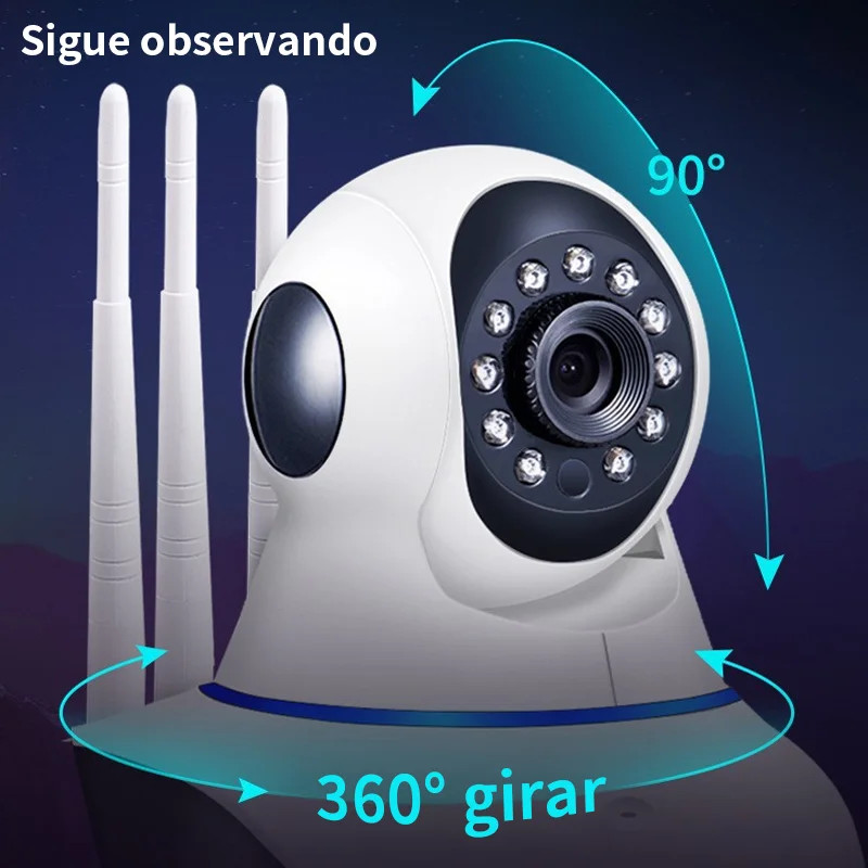 Cámara de seguridad inalámbrica HD 720p para el hogar inteligente con videollamadas en tiempo real, vigilancia en red y visión nocturna. Cámara WiFi