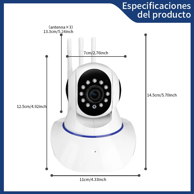 Cámara de seguridad inalámbrica HD 720p para el hogar inteligente con videollamadas en tiempo real, vigilancia en red y visión nocturna. Cámara WiFi