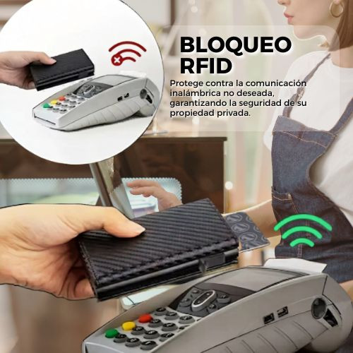 Cartera para hombre con cremallera monedero automático emergente tarjetero de Metal minimalista RFID bloqueo tarjeta