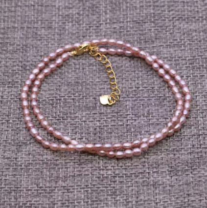 Collar de perlas naturales de agua dulce AA, joyería de perlas con forma de arroz para mujer, regalos de boda, gargantillas de cadena de cobre a la moda