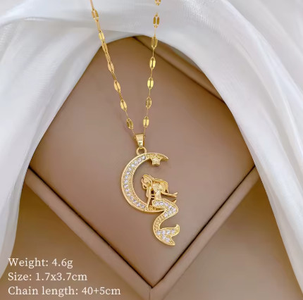 Collares con colgante de sirena y Luna romántica y creativa para mujeres y niñas, cadena de acero inoxidable, accesorios de joyería, regalos para amantes
