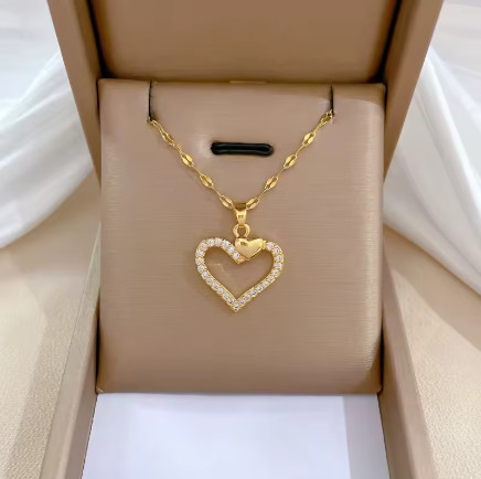 Collares de circonita de acero inoxidable para mujer y niña, collar de Metal de Color dorado, corazón de moda, joyería diaria para fiesta de cumpleaños