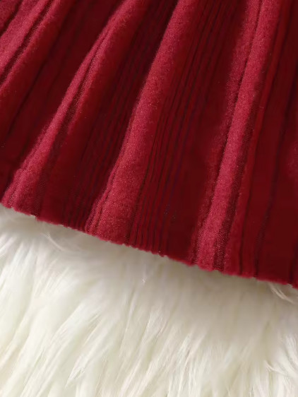 Conjunto de 2 piezas de vestido de manga larga y diadema color rojo vino para bebé recién nacida, con tela cómoda y a la moda.