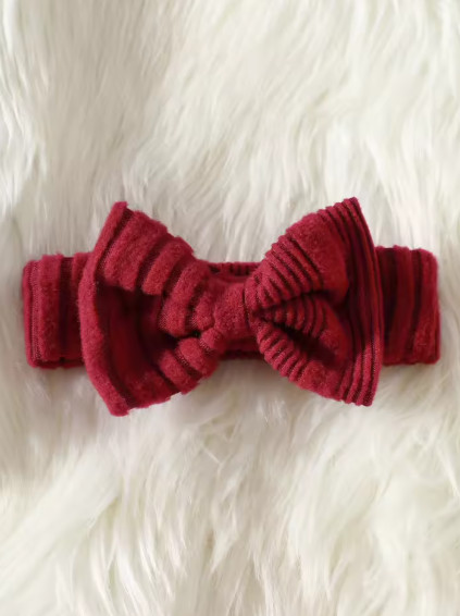 Conjunto de 2 piezas de vestido de manga larga y diadema color rojo vino para bebé recién nacida, con tela cómoda y a la moda.