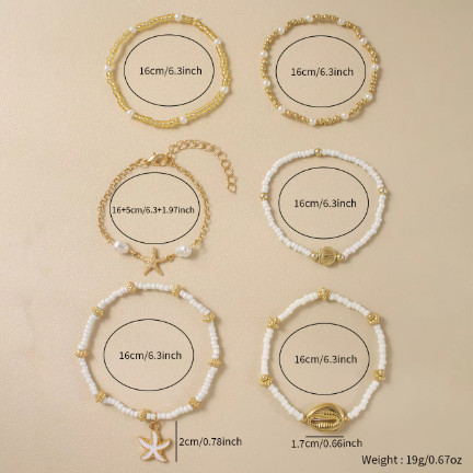 Conjunto de pulsera de cuentas de estrella de mar de concha bohemia para mujer, pulseras de perlas apiladas multicapa para playa y verano, regalos de joyería para fiesta