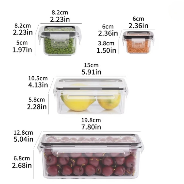 Contenedores de alimentos herméticos sin BPA, 4 PZ CON TAPA, con tapas de bloqueo, almacenamiento de plástico PP seguro para microondas/congelador para productos