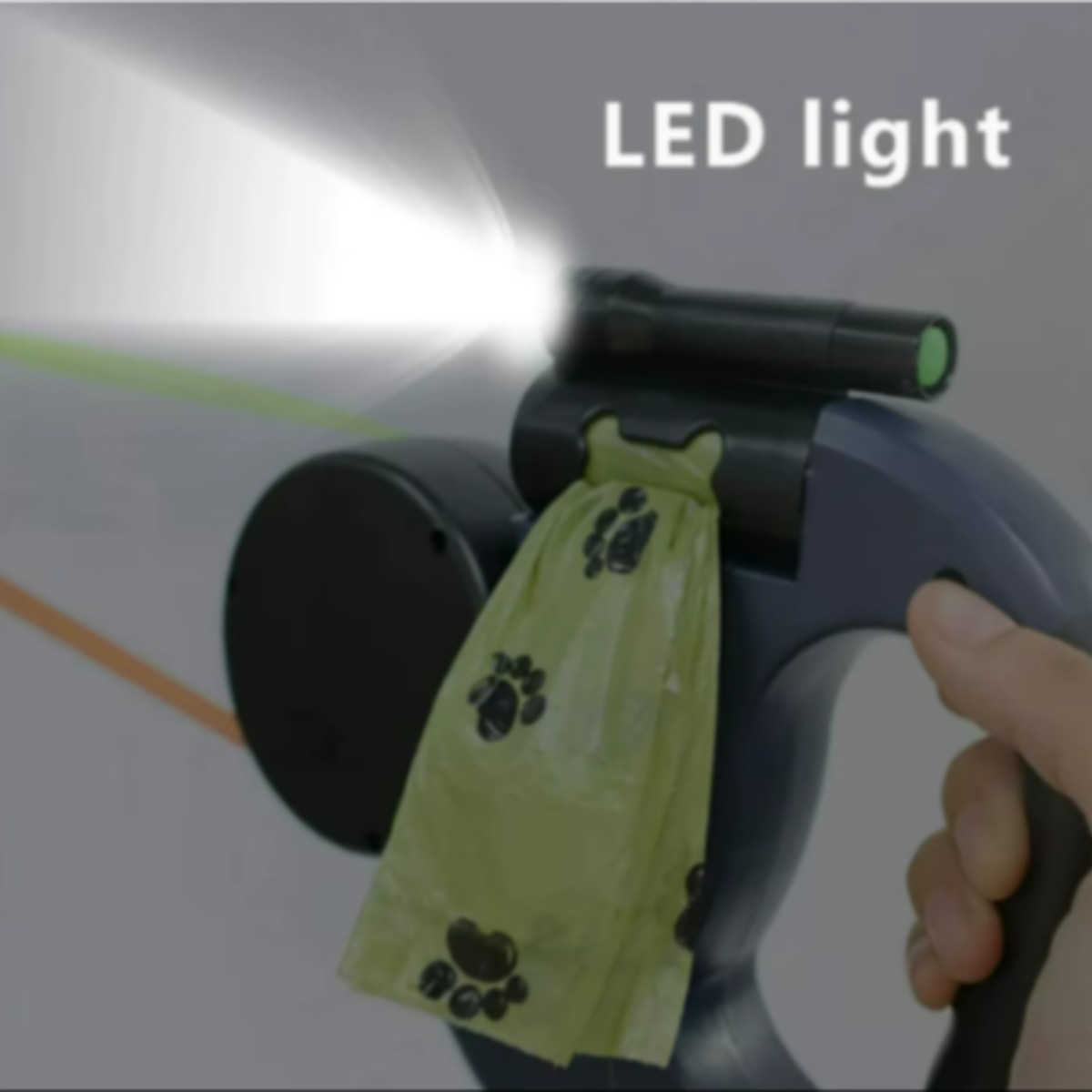 Correa retráctil automática para perros de doble punta, 3m, con linterna LED, caja de bolsas de basura, ruleta, cuerda de tracción doble de 360 grados, suministros para mascotas
